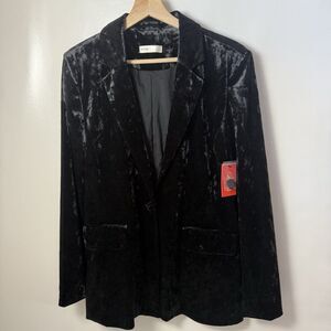 NWT Intempo Blazer Womens Large Black Crushed Velvet Dark Academia Classy Casual